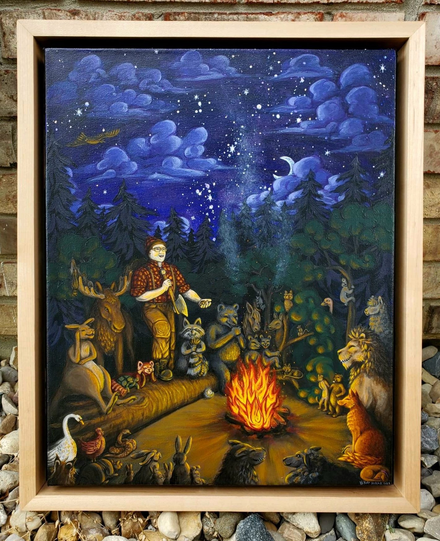 campfire with animals around it